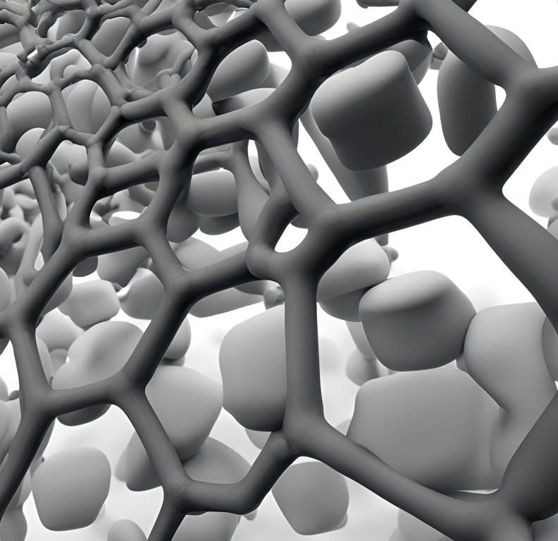 Interaction entre des nanotubes de carbone et des cellules en vue microscopique, offrant une alternative sûre à l'amiante dans le domaine de la bio-ingénierie.